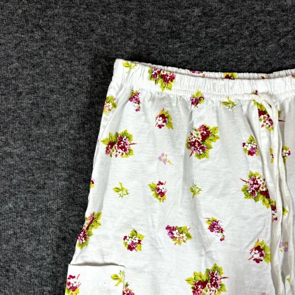 Stamp Floral Drawstring Pants Womens Large L White Cozy Loungewear - Picture 2 of 10